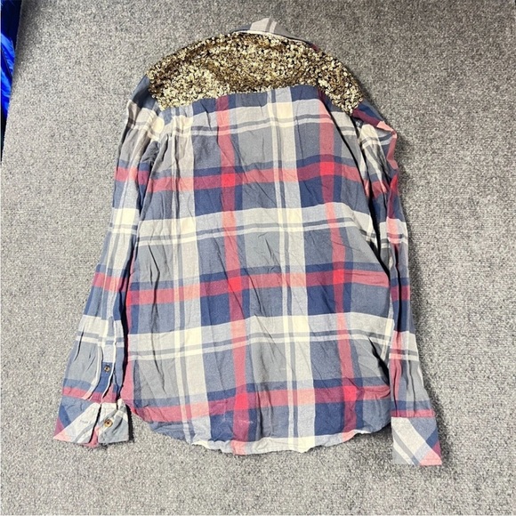 Vintage  Abercrombie & Fitch Shirt Womens Small Blue Red Plaid Button Up Sequins - Picture 2 of 7